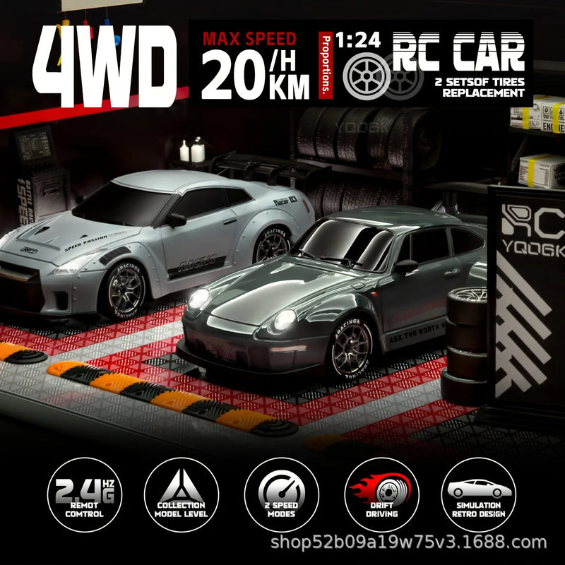 4WD RC Drift Car com luzes 2.4GHz. Carro de corrida de alta velocidade, conjunto de pneus duplos para velocidade e drift