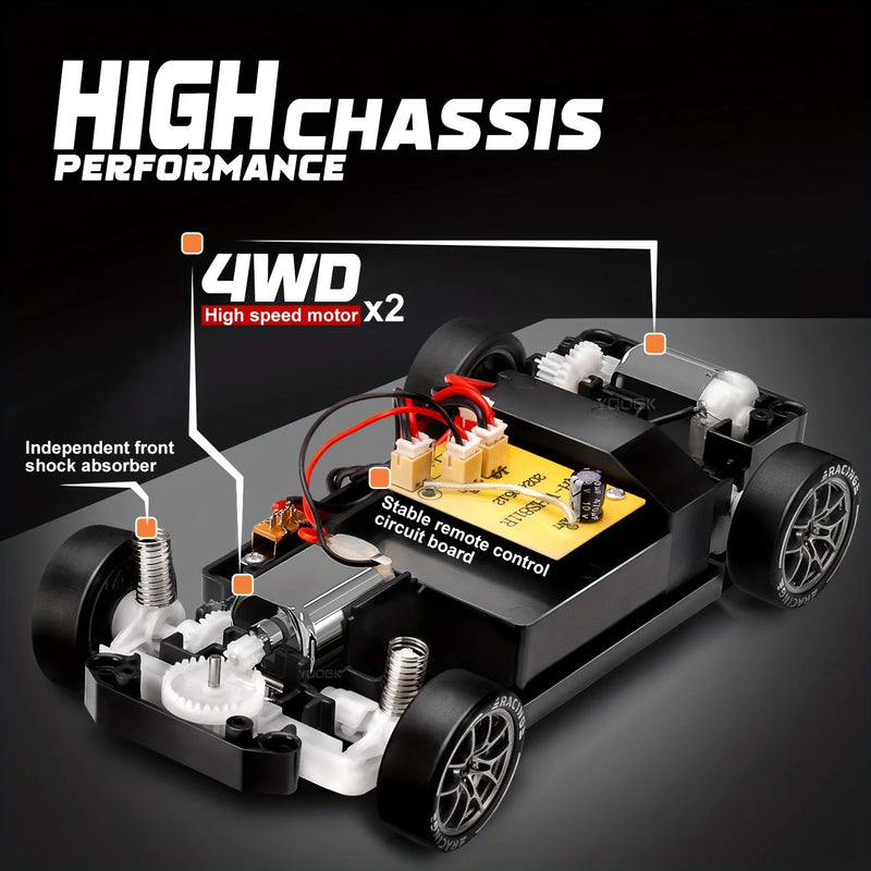 4WD RC Drift Car com luzes 2.4GHz. Carro de corrida de alta velocidade, conjunto de pneus duplos para velocidade e drift